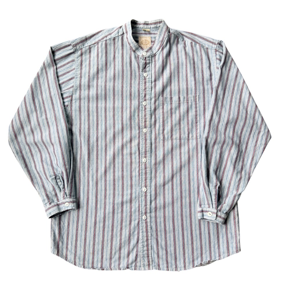 Wah Maker Frontier Clothing‎ Mens Large Band Collar Striped Western Shirt USA